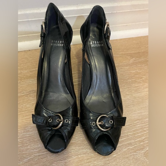 Stuart Weitzman Navy Blue Patent Leather Heels 9 N - Picture 1 of 4